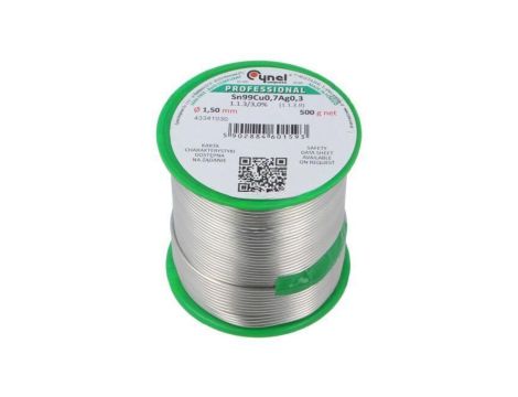 Cyna bezołowiowe, Sn99Cu0,7Ag0,3, 1,5mm, 500g, szpula, 216...227C SN99CU07AG03-1.1.3/1.5MM 500G