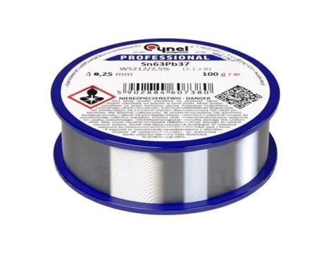 Cyna ołowiowe, Sn63Pb37, 0,25mm, 100g, szpula, 183C, 2,5 SN63PB37-WS212/2.5 Q 0.25 100 G
