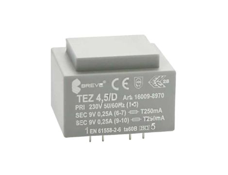 Transformator zalewany 4,5VA 0,25A 230VAC 9V 16009-8970