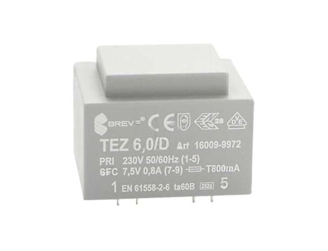 Transformator zalewany 6VA 800mA 230VAC 7,5V 16009-9972