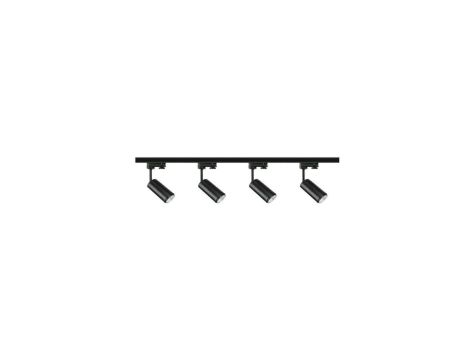 Zestaw oświetlenia szynowego 4x lampa BOLZANO Luxsystem-1F czarna z żarówką led gu10 5W 3000K + szynoprzewód 1m czarny LUX07379