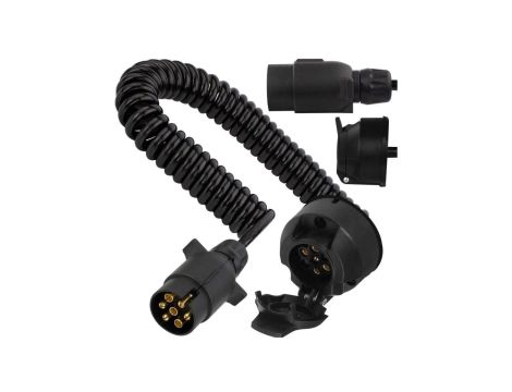 Przedłużacz spiralny QLY-s kabel do przyczepy zakończony plastikowymi złączami 7-pin 12V (gniazdo / wtyk) 5m
