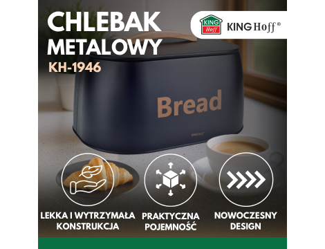 KINGHOFF CHLEBAK METALOWY DREWNIANY UCHWYT 34x24x18,5cm CZARNY
