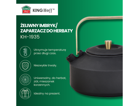 KINGHOFF IMBRYK ŻELIWNY Z SITKIEM 1L CZARNY ZE ZŁOTYMI ELEMENTAMI, EMALIOWANE WNĘTRZE - 3