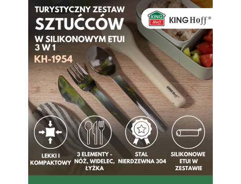KINGHOFF SZTUĆCE TURYSTYCZNE ZESTAW 3w1 ZE STALI NIERDZEWNEJ W SILIKONOWYM ETUI - 2