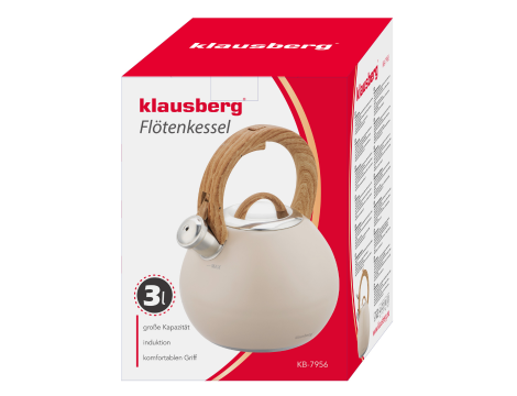 KLAUSBERG CZAJNIK STALOWY 3L BEŻOWY MAT Z UCHWYTEM DREWNOPODOBNYM - 2