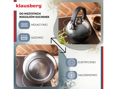 KLAUSBERG CZAJNIK STALOWY 3L GRAFITOWY POŁYSK - 3