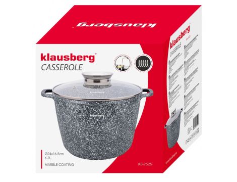 KLAUSBERG GARNEK Z POKRYWKĄ MARMUREK 24cm 6,2L STAL SZARY - 3