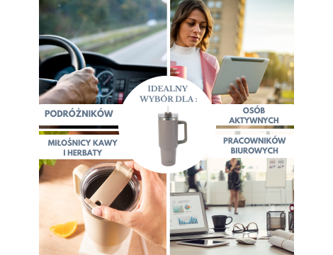 KLAUSBERG KUBEK TERMICZNY ZE SŁOMKĄ BEŻOWY  1100ml STAL NIERDZEWNA - 2