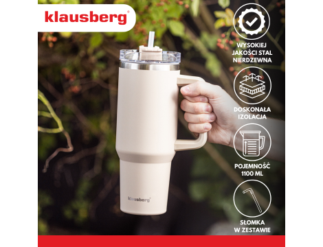 KLAUSBERG KUBEK TERMICZNY ZE SŁOMKĄ BEŻOWY  1100ml STAL NIERDZEWNA - 3