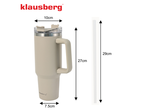 KLAUSBERG KUBEK TERMICZNY ZE SŁOMKĄ BEŻOWY  1100ml STAL NIERDZEWNA - 4