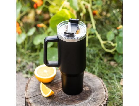 KLAUSBERG KUBEK TERMICZNY ZE SŁOMKĄ CZARNY  1100ml STAL NIERDZEWNA