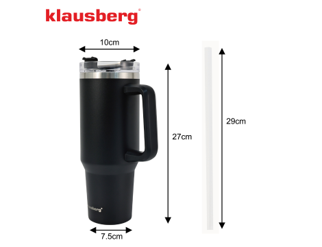 KLAUSBERG KUBEK TERMICZNY ZE SŁOMKĄ CZARNY  1100ml STAL NIERDZEWNA - 3
