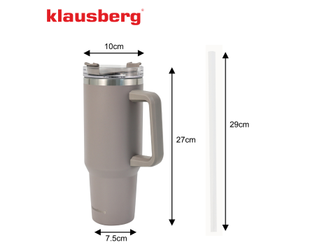 KLAUSBERG KUBEK TERMICZNY ZE SŁOMKĄ SZARY  1100ml STAL NIERDZEWNA - 2
