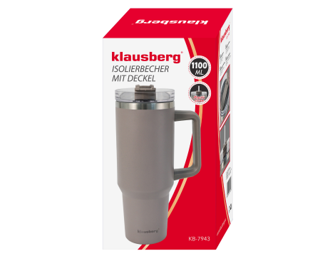 KLAUSBERG KUBEK TERMICZNY ZE SŁOMKĄ SZARY  1100ml STAL NIERDZEWNA - 3
