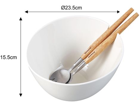 KLAUSBERG MISA CERAMICZNA DO SAŁAT BIAŁA Z ZESTAWEM STALOWYCH ŁYŻEK Z DREWNIANYMI UCHWYTAMI - 3