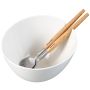 KLAUSBERG MISA CERAMICZNA DO SAŁAT BIAŁA Z ZESTAWEM STALOWYCH ŁYŻEK Z DREWNIANYMI UCHWYTAMI - 2