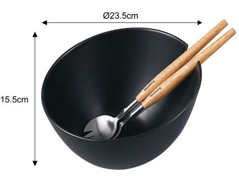 KLAUSBERG MISA CERAMICZNA DO SAŁAT CZARNA Z ZESTAWEM STALOWYCH ŁYŻEK Z DREWNIANYMI UCHWYTAMI - 2