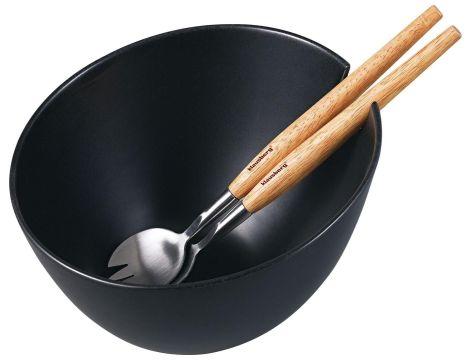 KLAUSBERG MISA CERAMICZNA DO SAŁAT CZARNA Z ZESTAWEM STALOWYCH ŁYŻEK Z DREWNIANYMI UCHWYTAMI - 3