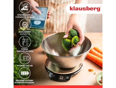 KLAUSBERG WAGA KUCHENNA DIETETYCZNA Z MISKA 1,8L  BLUETOOTH APLIKACJA