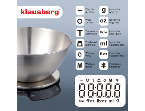 KLAUSBERG WAGA KUCHENNA DIETETYCZNA Z MISKA 1,8L  BLUETOOTH APLIKACJA - 2