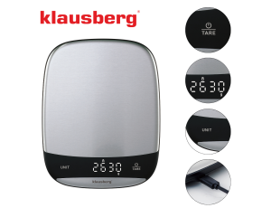KLAUSBERG WAGA KUCHENNA LED 10kg DOKŁADNOŚĆ 1g USB-C TAROWANIE