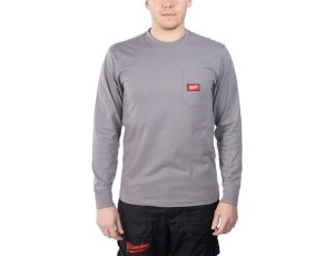 MILWAUKEE T-SHIRT Z KIESZONKĄ Z DŁUGIM RĘKAWEM - JASNOSZARY WTLSGR-M
