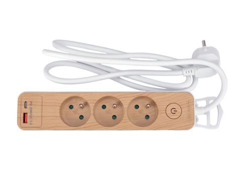 STHOR PRZEDŁUŻACZ Z USB DREWNO 3G Z/U 1,4M