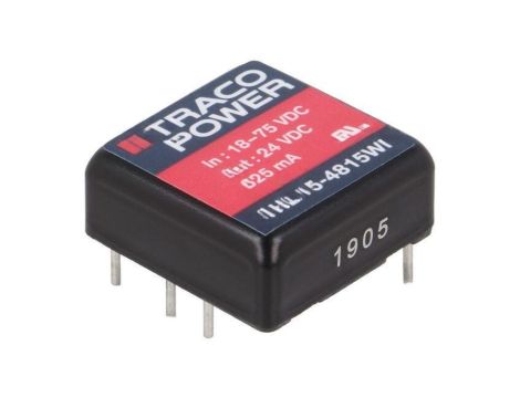 Przetwornica DC/DC, 15W, Uwej: 18...75VDC, Uwyj: 24VDC, Iwyj: 625mA THL 15-4815WI