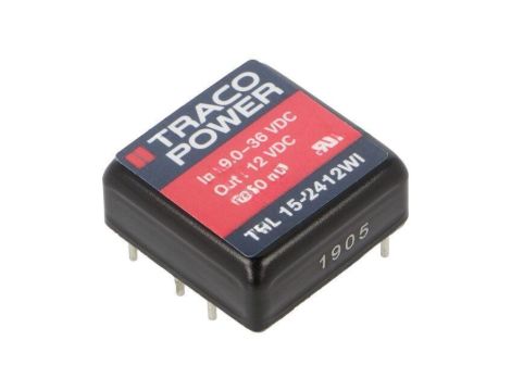 Przetwornica DC/DC, 15W, Uwej: 9...36VDC, Uwyj: 12VDC, Iwyj: 1250mA THL 15-2412WI