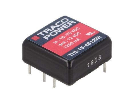 Przetwornica DC/DC, 15W, Uwej: 18...75VDC, Uwyj: 12VDC, Iwyj: 1250mA THL 15-4812WI