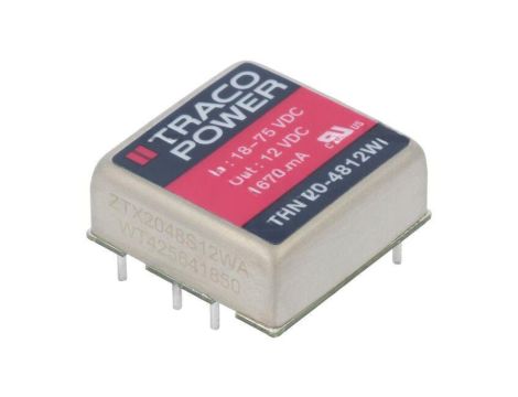 Przetwornica DC/DC, 20W, Uwej: 18...75VDC, Uwyj: 12VDC, Iwyj: 1670mA THN 20-4812WI