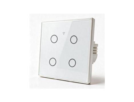 Qoltec Inteligentny dotykowy 4-kanałowy włącznik wyłacznik światła Wi-Fi Timer Tuya Smart life Hartowane szkło Biały