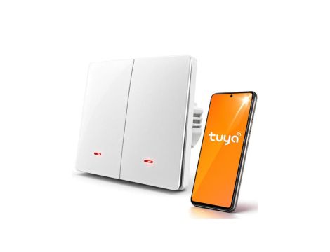 Qoltec Inteligentny 2-kanałowy włącznik wyłacznik światła Wi-Fi Timer Tuya Smart life Biały