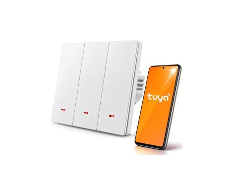 Qoltec Inteligentny 3-kanałowy włącznik wyłacznik światła Wi-Fi Timer Tuya Smart life Biały