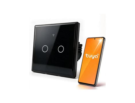 Qoltec Inteligentny dotykowy 2-kanałowy włącznik wyłącznik światła Wi-Fi Timer Tuya Smart life Hartowane szkło...