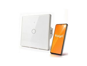 Qoltec Inteligentny dotykowy 1-kanałowy włącznik wyłącznik światła Wi-Fi Timer Tuya Smart life Hartowane szkło Biały