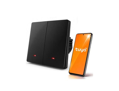 Qoltec Inteligentny 2-kanałowy włącznik wyłącznik światła Wi-Fi Timer Tuya Smart life Czarny