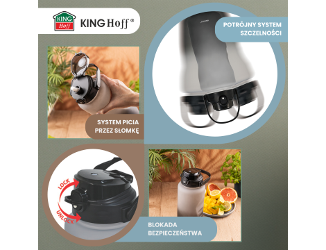 KINGHOFF BUTELKA NA WODĘ 2L ZE SŁOMKĄ  BPA-FREE SZCZELNA - 3