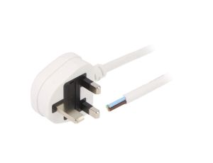 Kabel H05VV-F, BS 1363 (G) wtyk, przewody, max. 13A, 300V, 500V, PVC, LT-318(13A) 3X1.0 WHT 3M END CUT