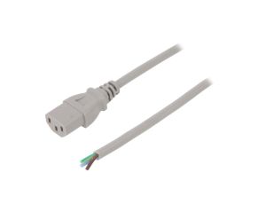 Kabel H05VV-F, IEC C13 żeński, przewody, max. 10A, 250V, PVC, LT-501 H05VV-F 0.75/3C GRY 1.8M END