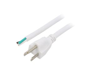 Kabel SJT, NEMA 5-15 (B) wtyk, przewody, max. 13A, 125V, PVC, LT202 3X16AWG 105E.C 3M WHT