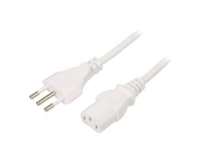 Kabel H05VV-F, CEI 23-50 (L) wtyk, IEC C13 żeński, max. 10A, 250V, PVC, LT-319+501 H05VV-F 3X0.75 WHT 1.8M