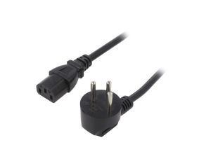 Kabel H05VV-F, IEC C13 żeński, IS1-16P (H) wtyk kątowy, max. 16A, 250V, PVC, LT-605+501 H05VV-F 3X1.0 BLK 3M