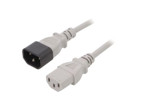 Kabel H05VV-F, IEC C13 żeński, IEC C14 męski, max. 10A, 250V, PVC, LT-602+501 H05VV-F 1.0/3C GRY 3M