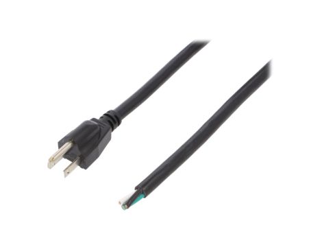 Kabel SJT, NEMA 5-15 (B) wtyk, przewody, max. 15A, 125V, PVC, LT-202 SJT 14/3 105C BLK 5M END CUT