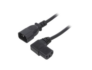 Kabel H05VV-F, IEC C13 żeński kątowy prawy, IEC C14 męski, max. 10A, 250V, PVC, LT-602+511R H05VV-F 3X1.0 BLK 1M