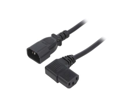 Kabel H05VV-F, IEC C13 żeński kątowy prawy, IEC C14 męski, max. 10A, 250V, PVC, LT-602+511R H05VV-F 3X1.0 BLK 1M