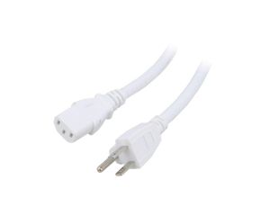Kabel SJT, IEC C13 żeński, NEMA 5-15 (B) wtyk, max. 15A, 125V, PVC, LT-501+202 SJT 14/3 3M WHT
