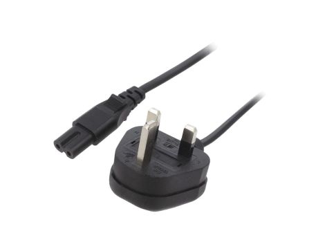 Kabel H03VVH2-F, BS 1363 (G) wtyk, IEC C7 żeński, max. 3A, 250V, PVC, LT-318(3A)+503 2X0.75 BLK 1.8M